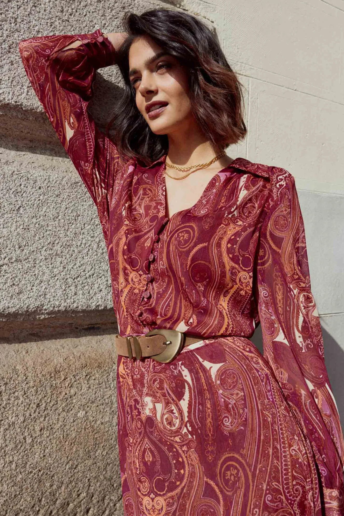 ADAME Print Burgundy Blouse