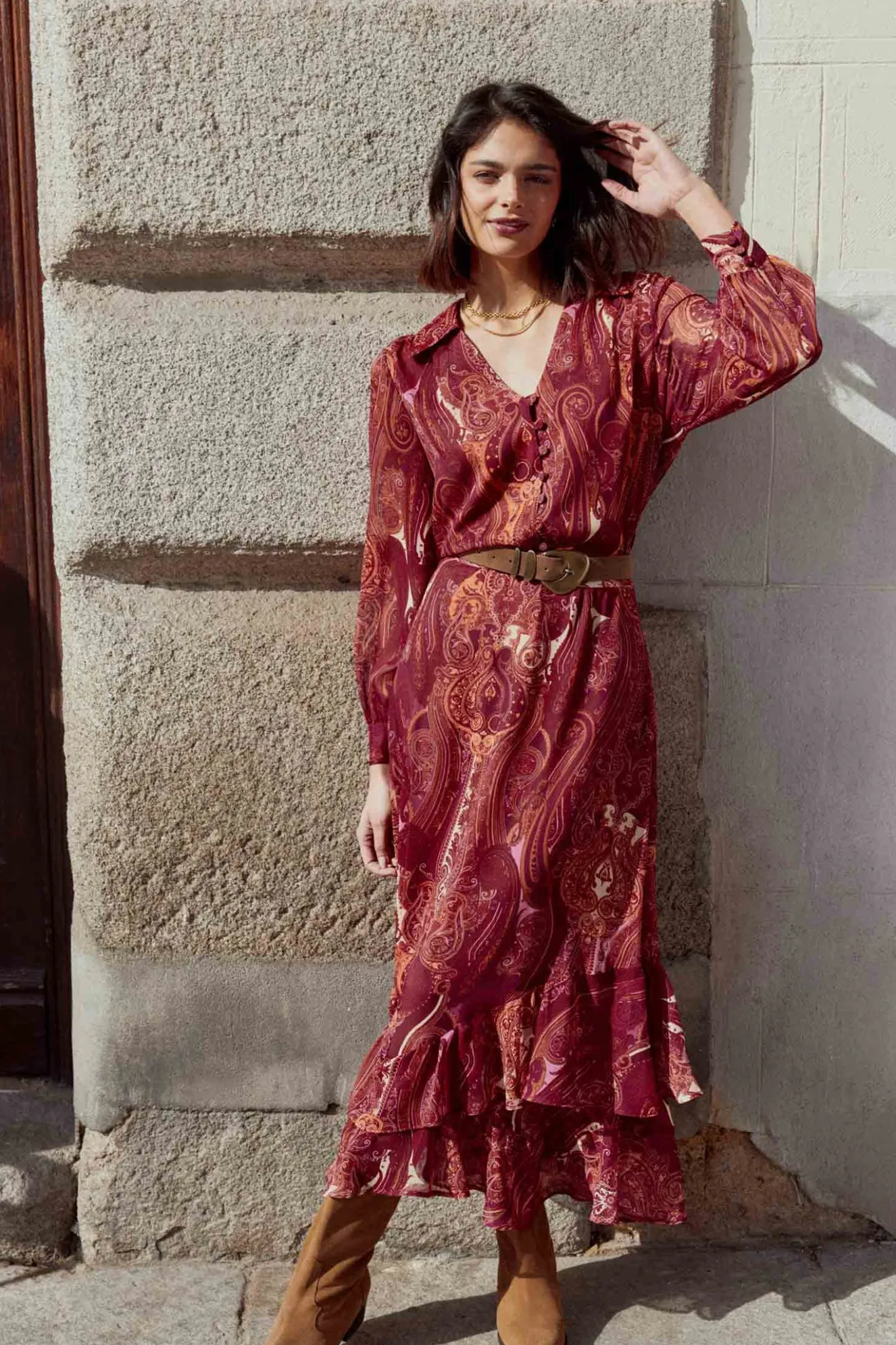 ADAME Print Burgundy Blouse